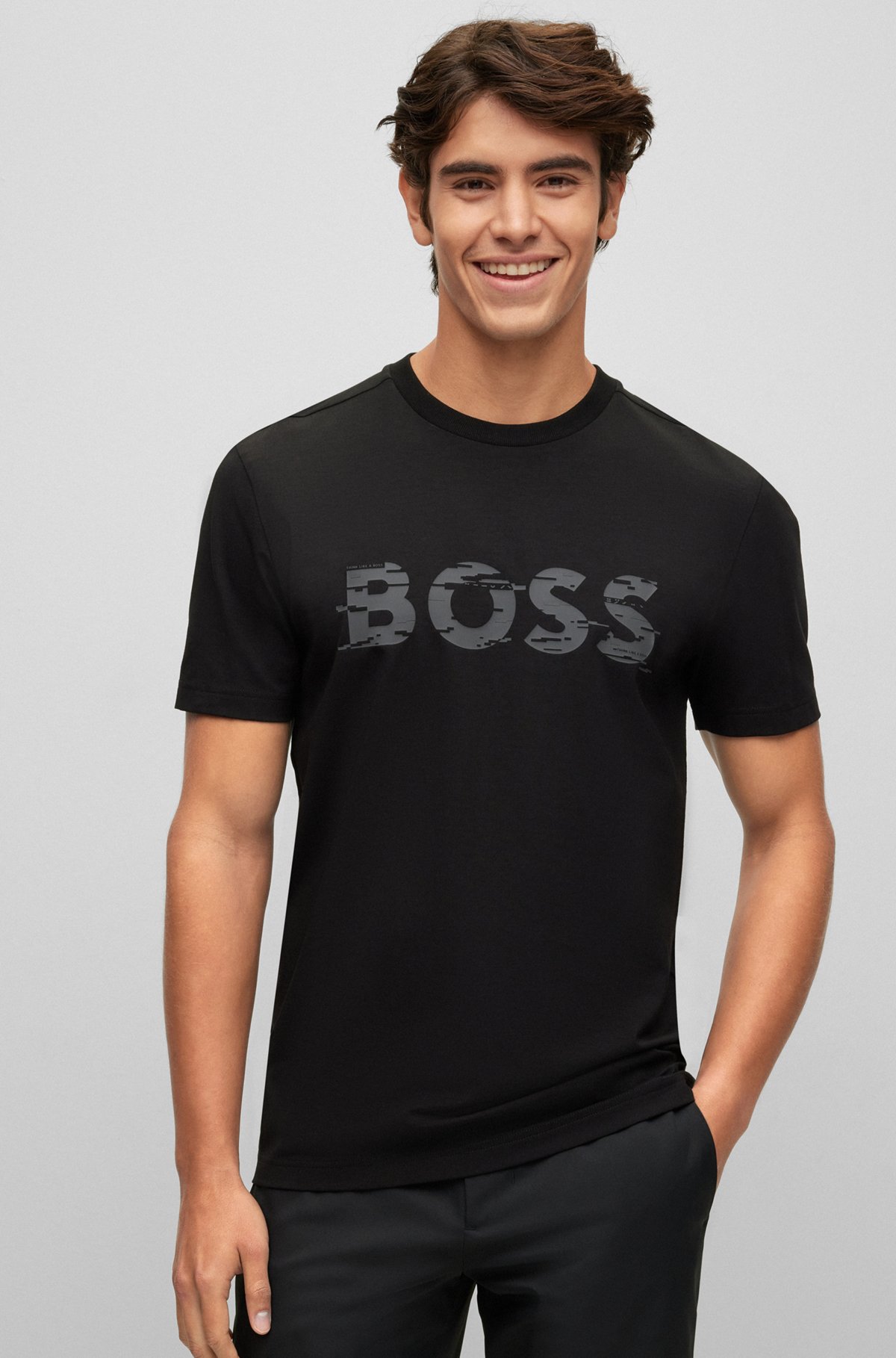 BOSS - Stretch-cotton T-shirt with graphic logo print