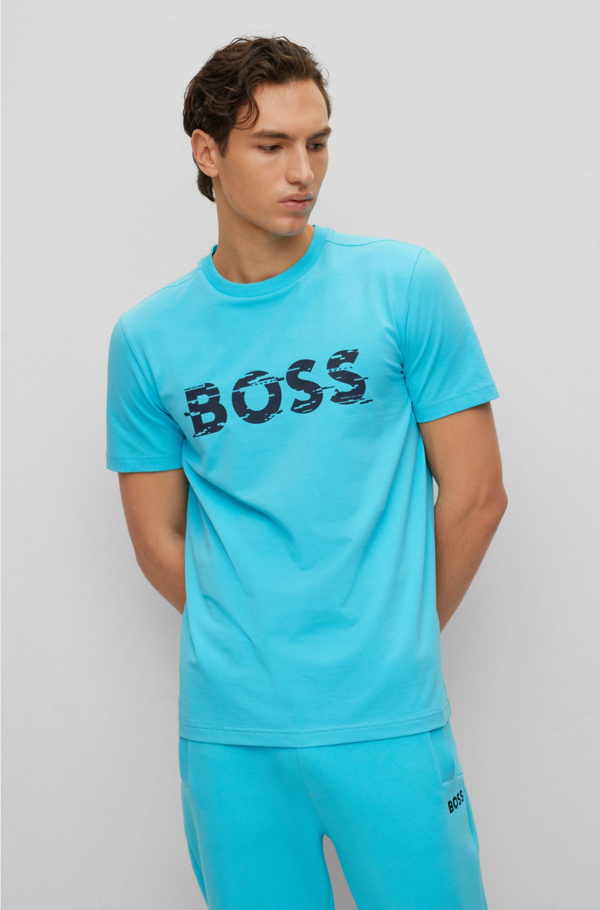 BOSS - Stretch-cotton T-shirt graphic logo print