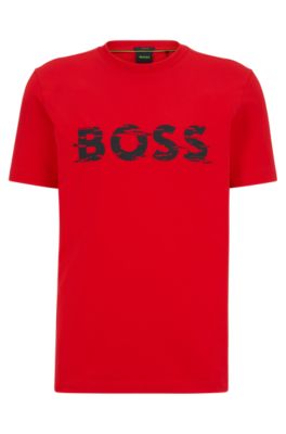 BOSS - Stretch-cotton T-shirt with graphic logo print