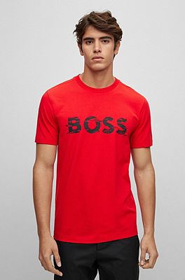 BOSS - Stretch-cotton T-shirt with logo print graphic