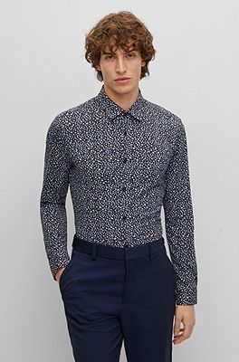 Slim-fit shirt in printed performance-stretch jersey