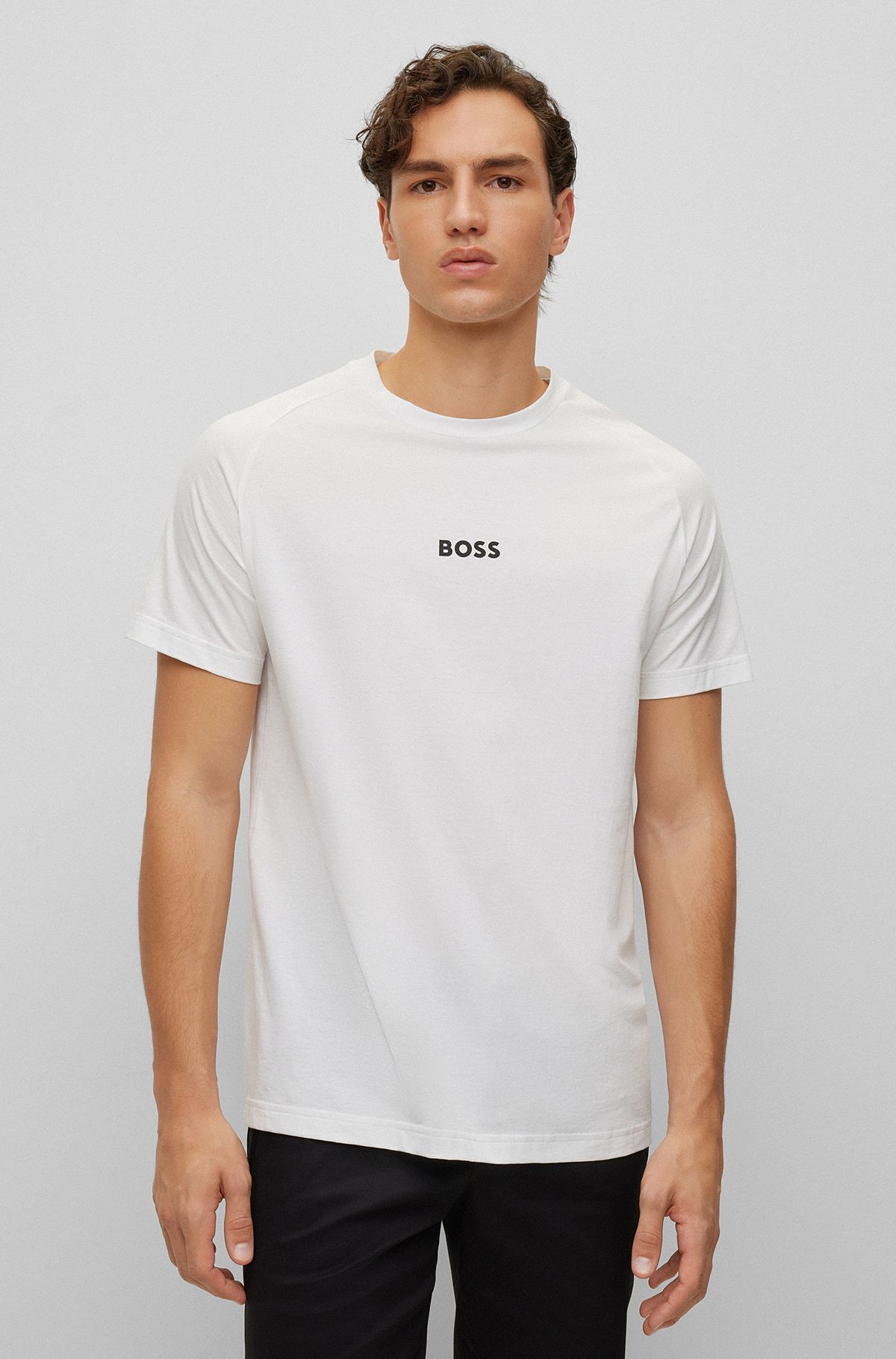 with stripe - T-shirt Stretch-cotton logo BOSS and