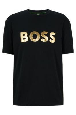 BOSS - Cotton-jersey crew-neck print logo T-shirt with