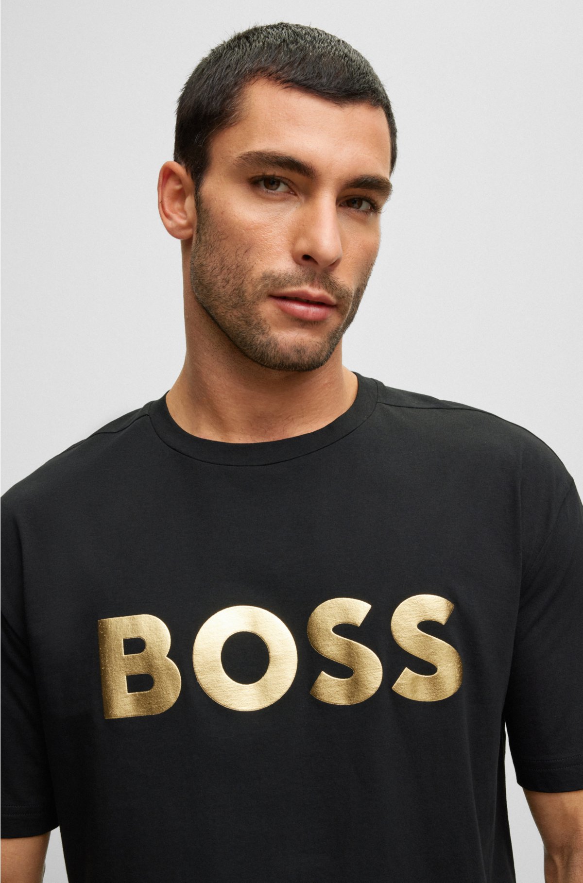 - print Cotton-jersey BOSS T-shirt logo with crew-neck