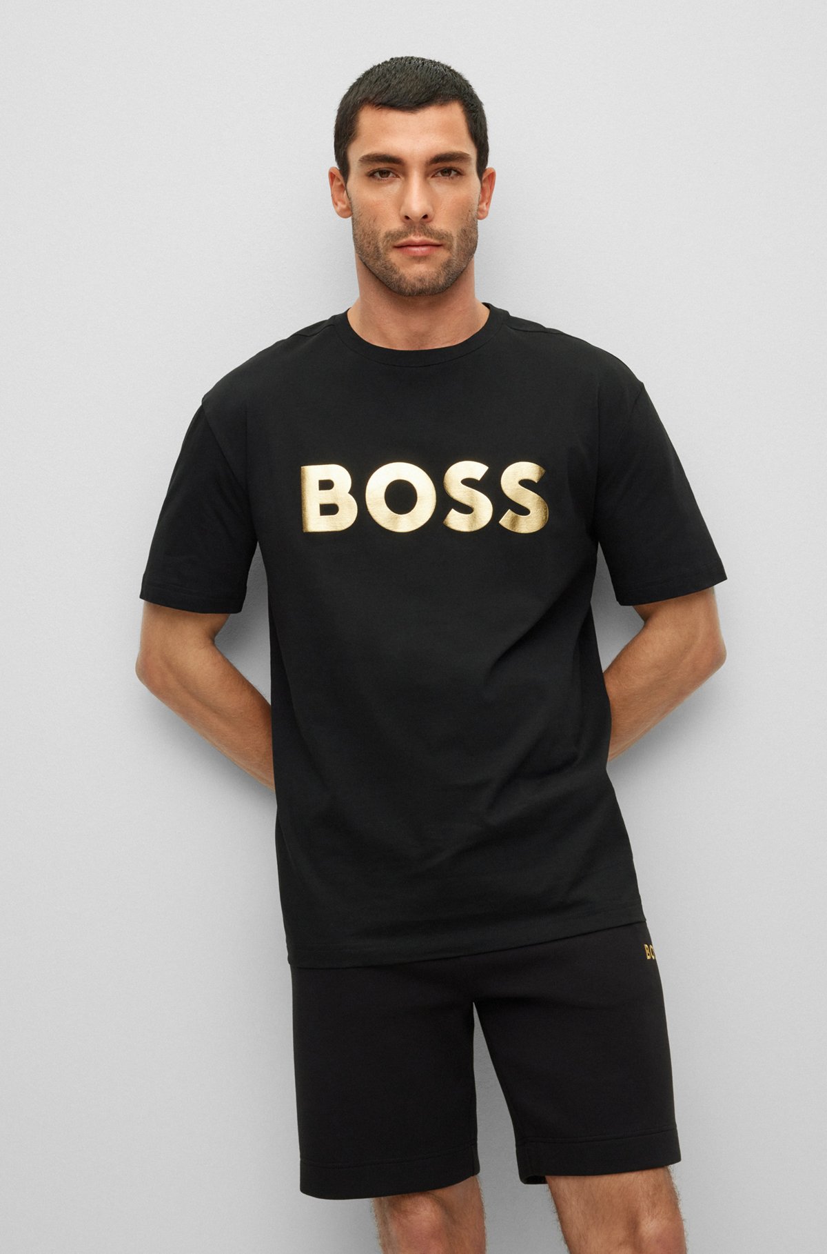 T-shirt - Cotton-jersey logo BOSS crew-neck print with