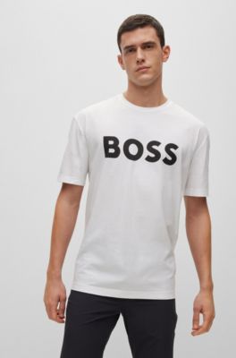 Hugo Boss Cotton-jersey Crew-neck T-shirt With Logo Print In White