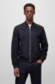 Suede bomber jacket with knitted trims, Dark Blue