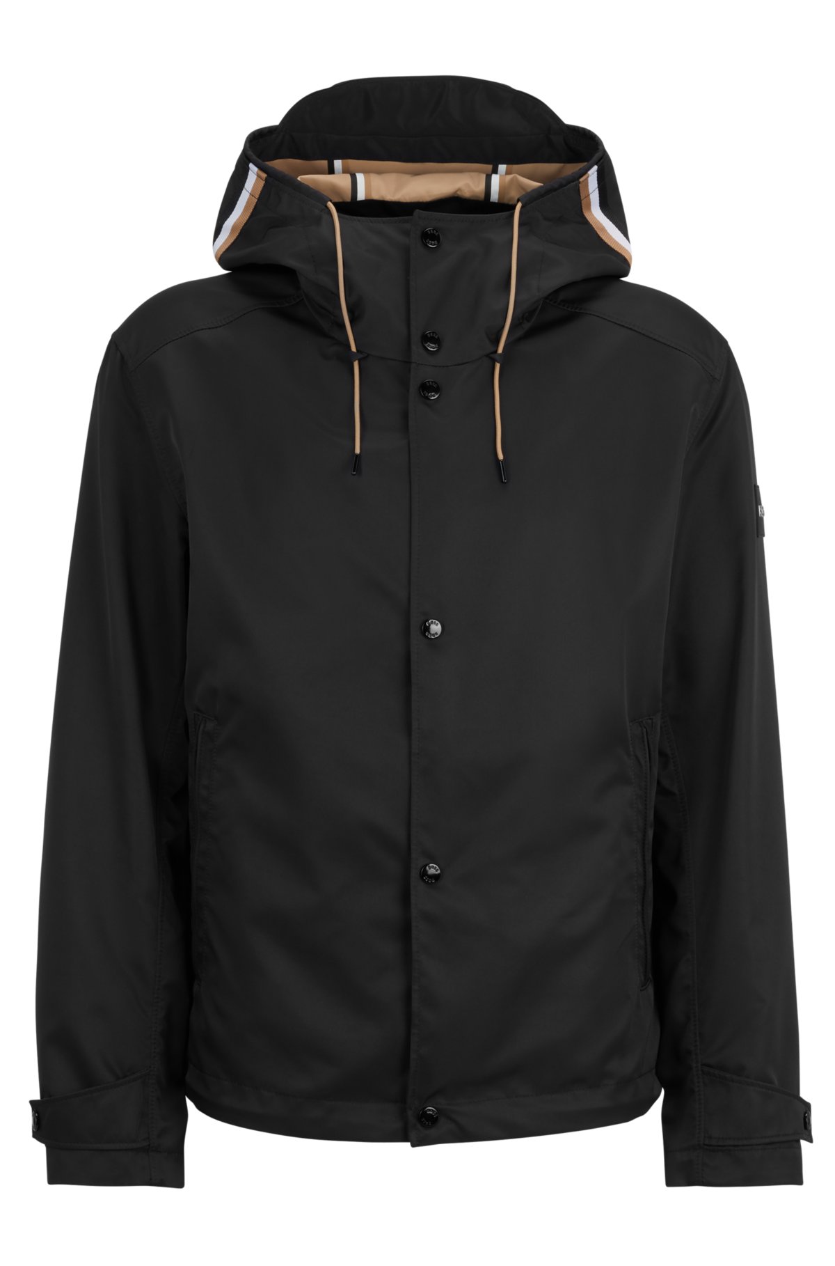 kombination hovedpine snorkel BOSS - Water-repellent hooded jacket in double-faced performance fabric