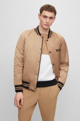 BOSS - Satin bomber jacket with stripes and branding