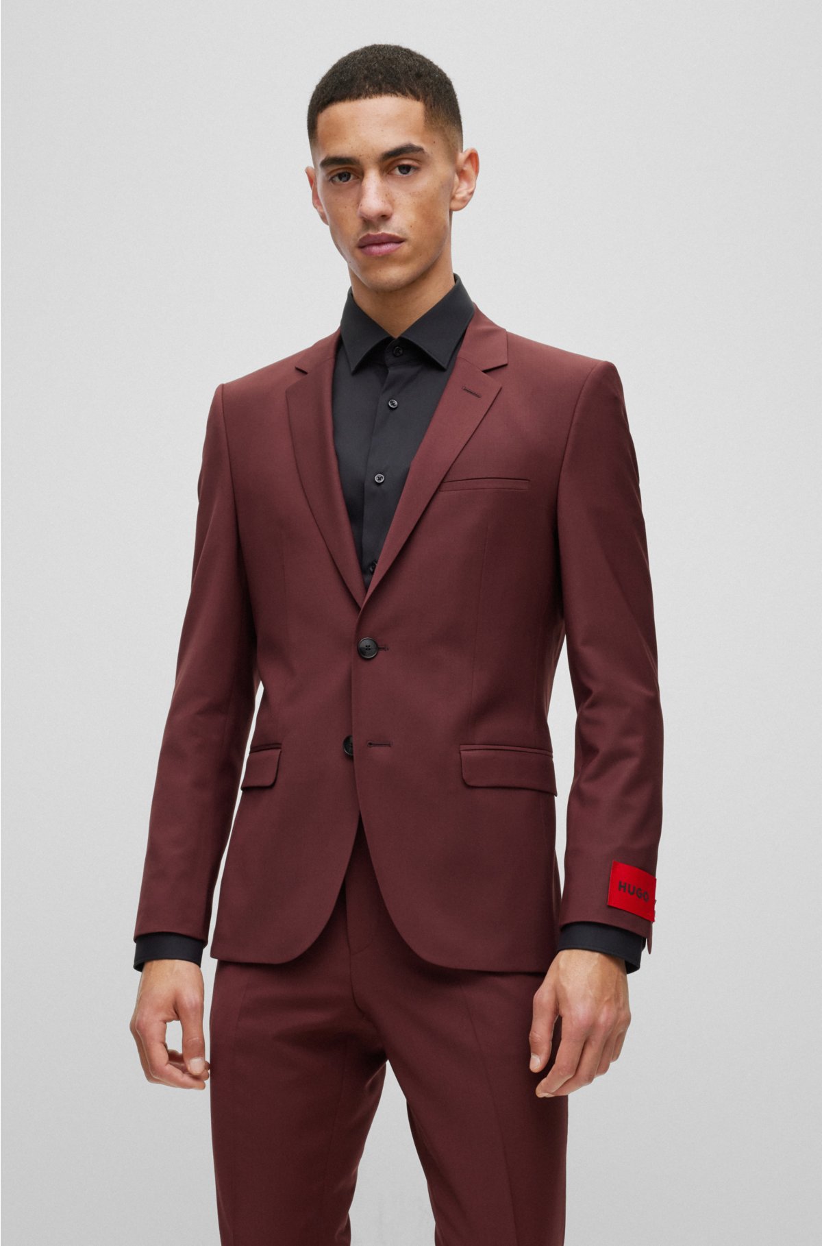 Slim Fit Burgundy Stretch Suit Blazer