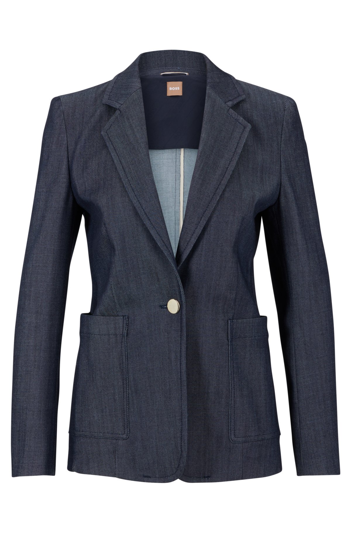 BOSS - Slim-fit jacket in denim-effect stretch cloth