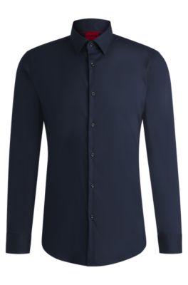 Slim-fit shirt in poplin, Dark Blue