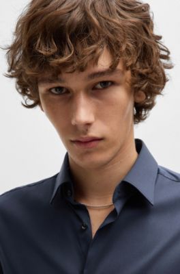 Slim-fit shirt in poplin, Dark Blue