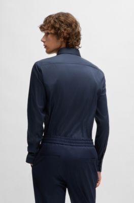Slim-fit shirt in poplin, Dark Blue