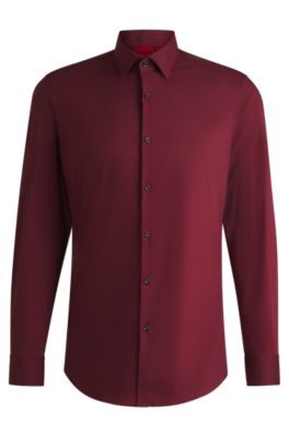 Camisa slim fit en popel&iacute;n de mezcla de algod&oacute;n, Rosa oscuro