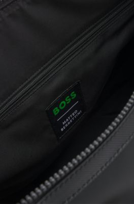 Sac de voyage BOSS&nbsp;x&nbsp;Matteo Berrettini en similicuir avec logo contrastant, Noir