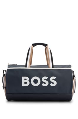 BOSS - Holdall in grained Italian leather with embossed logo