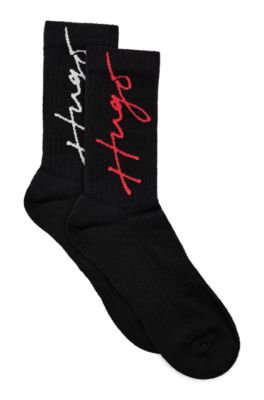 Hugo Two-pack Of Quarter-length Socks With Handwritten Logos In Black