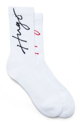 Hugo Two-pack Of Quarter-length Socks With Handwritten Logos In White