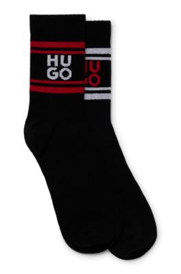 Hugo Boss Two-pack Of Ribbed Short Socks With Stacked Logo In Black