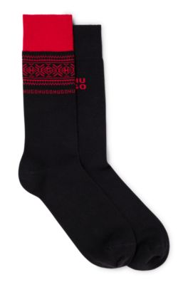 Shop Hugo Two-pack Of Regular-length Socks With Logo Details In Black