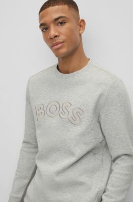 BOSS - Regular-fit sweatshirt with grid artwork and curved logo