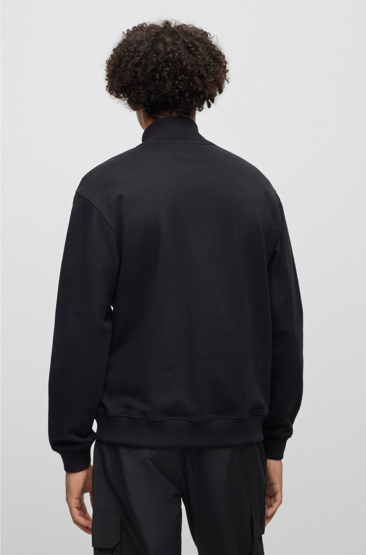 HUGO - Cotton-terry zip-neck sweatshirt with logo artwork