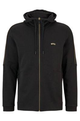 BOSS - Stretch-jersey zip-up hoodie with grid embroidery