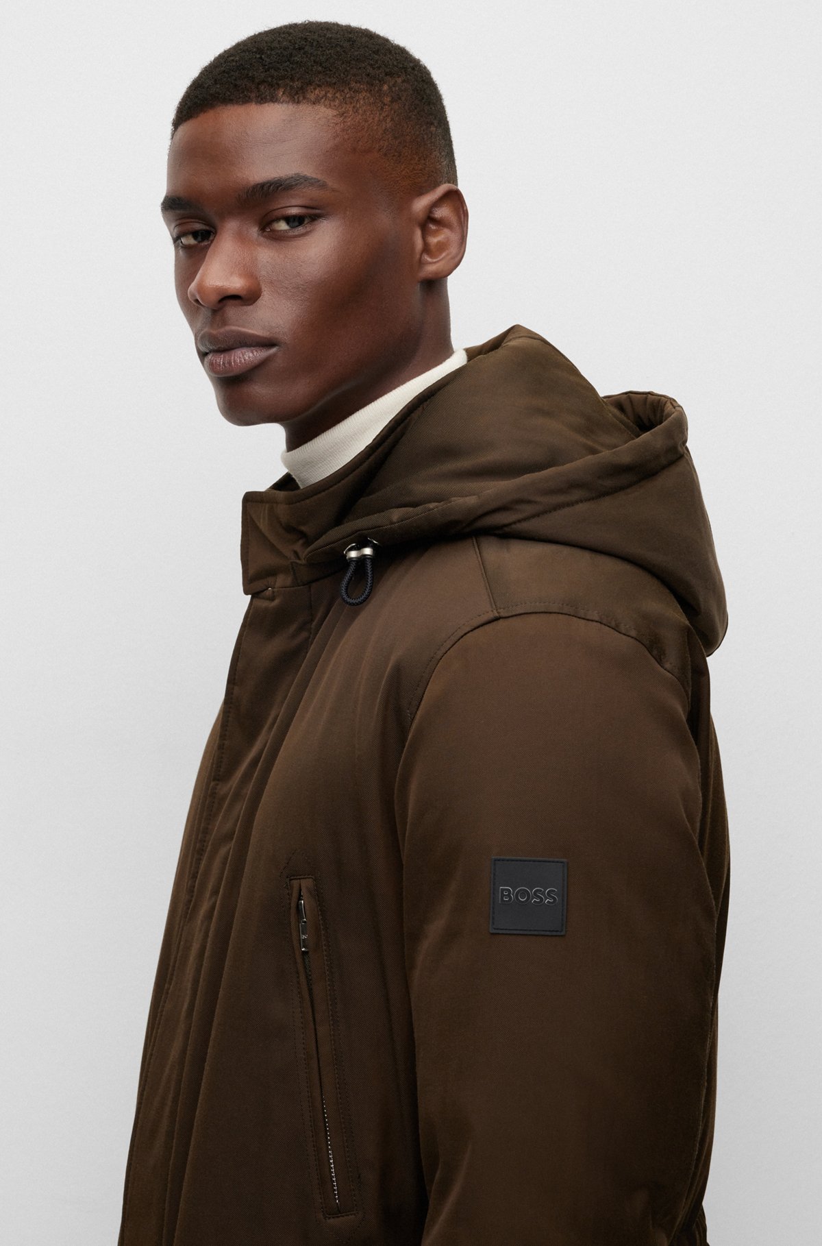 BOSS - Down-filled hooded jacket with logo patch