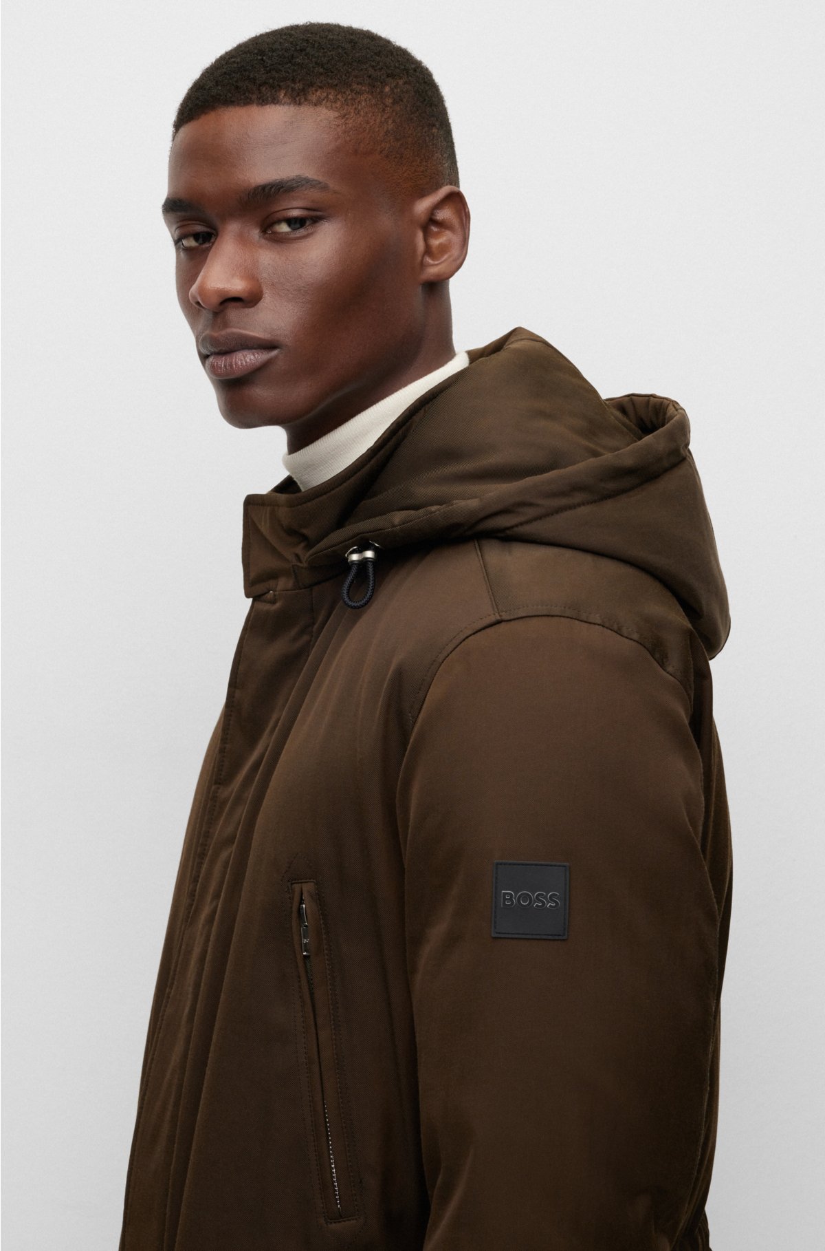 BOSS - Down-filled hooded jacket with logo patch