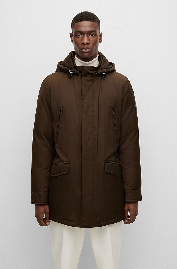 Down-filled hooded jacket with logo patch, Light Green