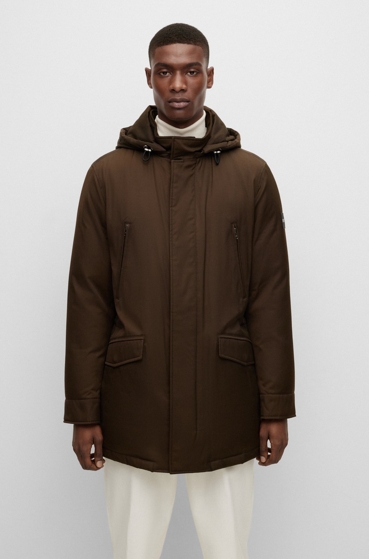 BOSS - Down-filled hooded jacket with logo patch - Light Green BOSS - Down-filled hooded jacket with logo patch - Light Green