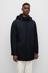 Down-filled hooded jacket with logo patch, Dark Blue