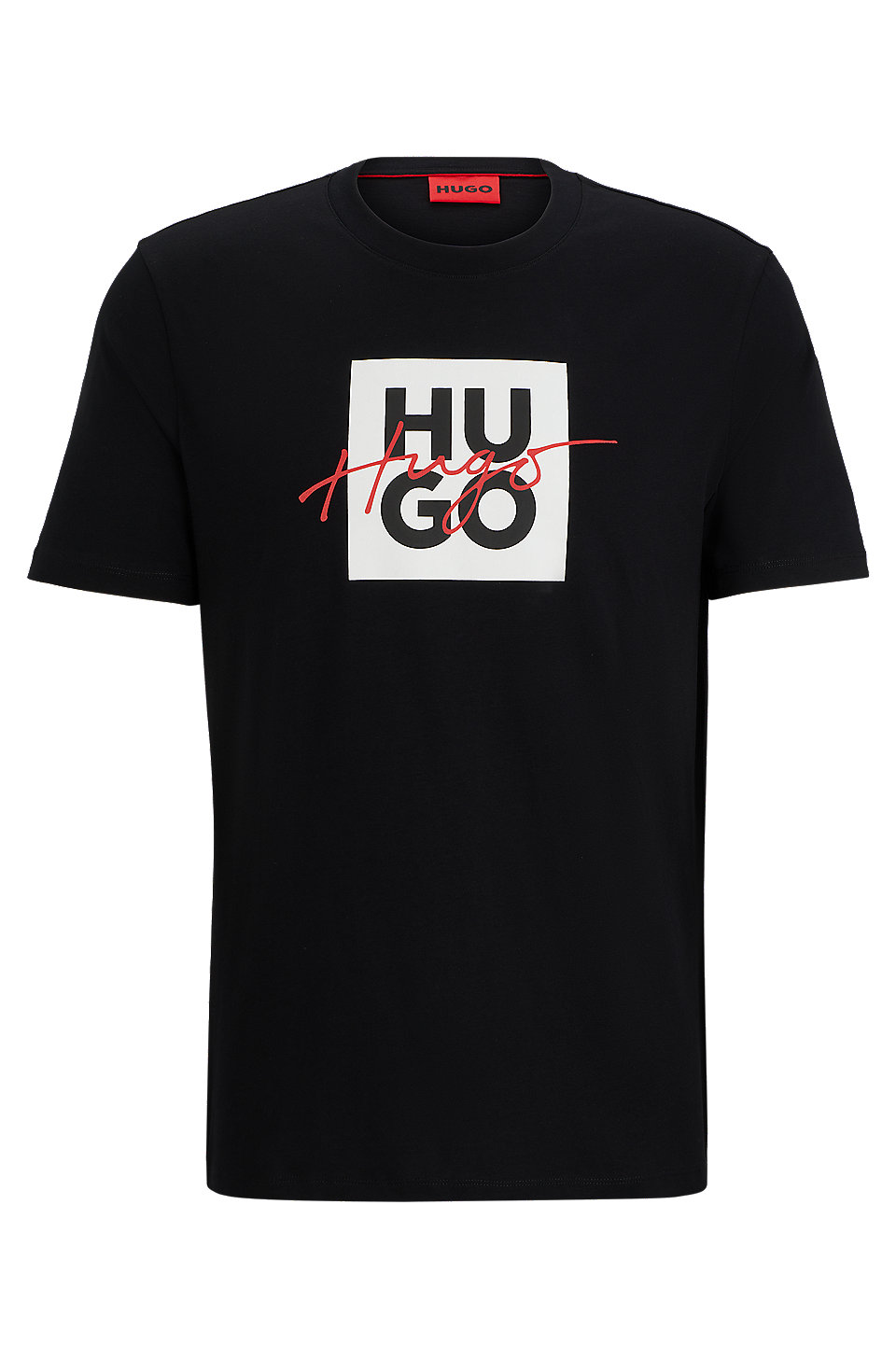 HUGO - Cotton-jersey T-shirt with stacked and handwritten logos
