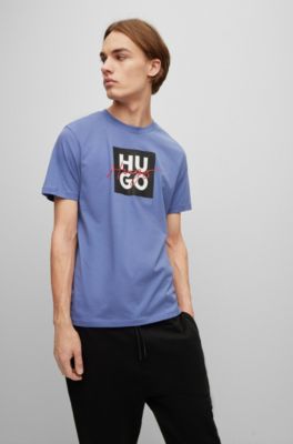 Hugo Cotton-jersey T-shirt With Stacked And Handwritten Logos In Purple