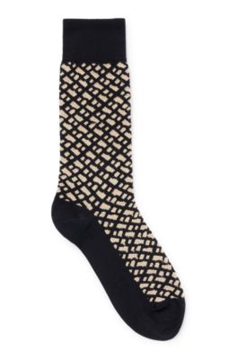 Hugo Boss Men's Regular-length Socks With Sparkling Monograms In Stretch Fabric In Black