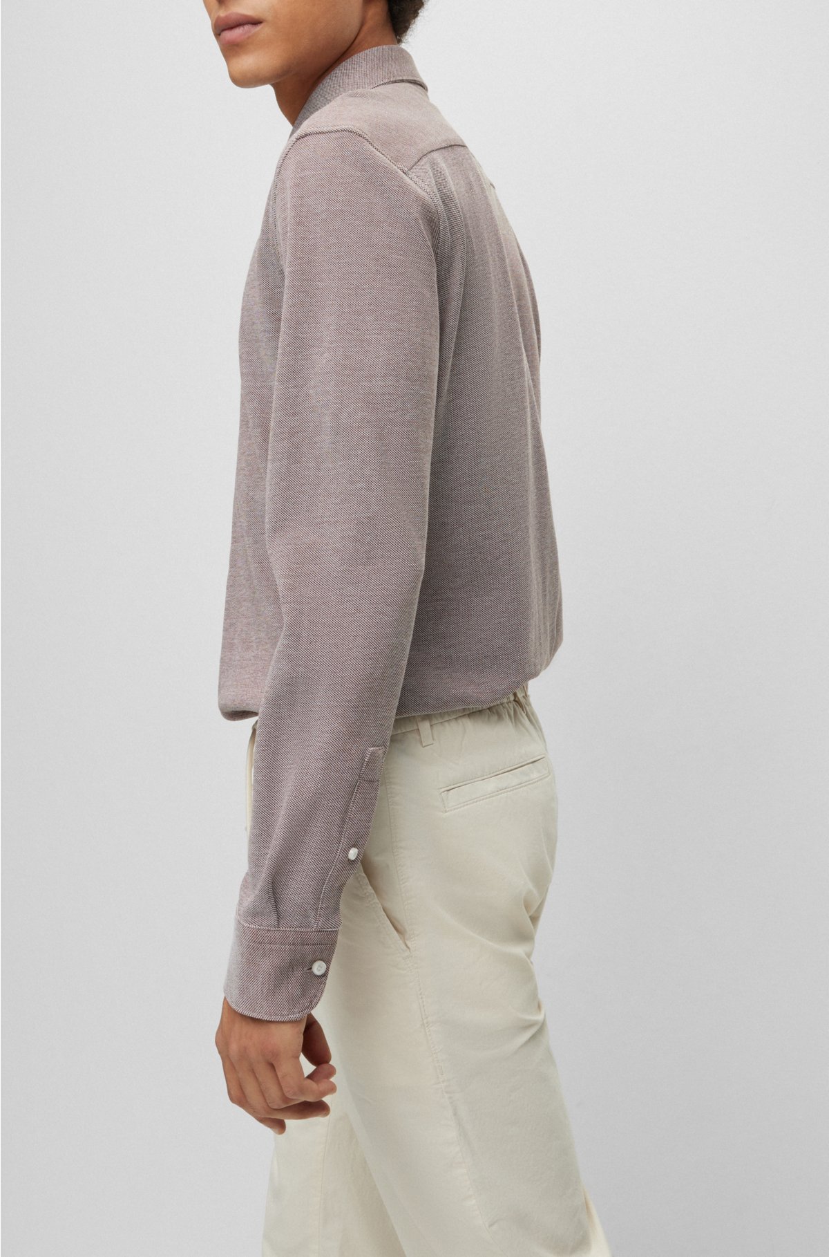 Carmel Beige Melange Long Sleeve Soft Touch Polo Shirt