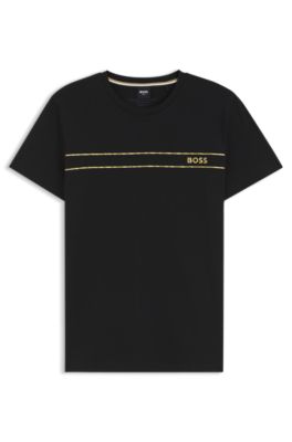 Logo beach T-shirt in cotton with UV protection, Black