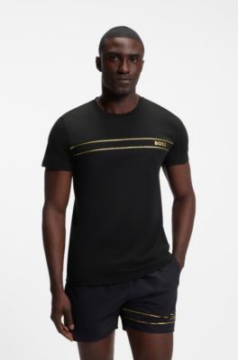 Logo beach T-shirt in cotton with UV protection, Black