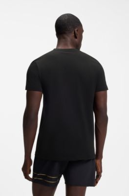 Logo beach T-shirt in cotton with UV protection, Black