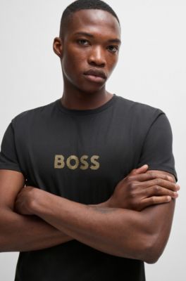 Logo beach T-shirt in cotton with UV protection, Black