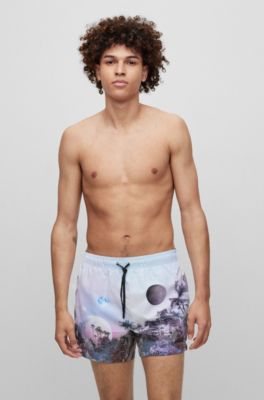 Hugo Quick-dry Patterned Swim Shorts In Dark Purple