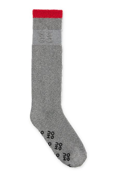 Cotton-blend house socks with stacked logos, Grey