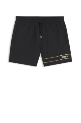 Swim shorts with foil-print logo, Black