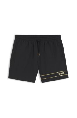 Swim shorts with foil-print logo, Black