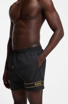 Swim shorts with foil-print logo, Black