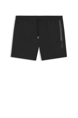 Ba&ntilde;ador con logo estampado metalizado y raya, Negro