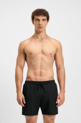 Short de bain &agrave; logo imprim&eacute; en transfert et rayure, Noir