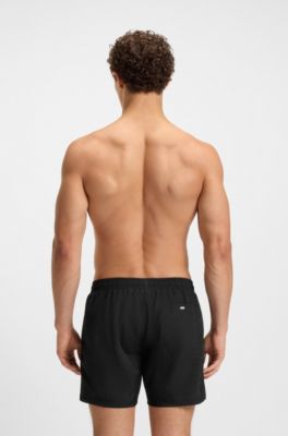 Ba&ntilde;ador con logo estampado metalizado y raya, Negro