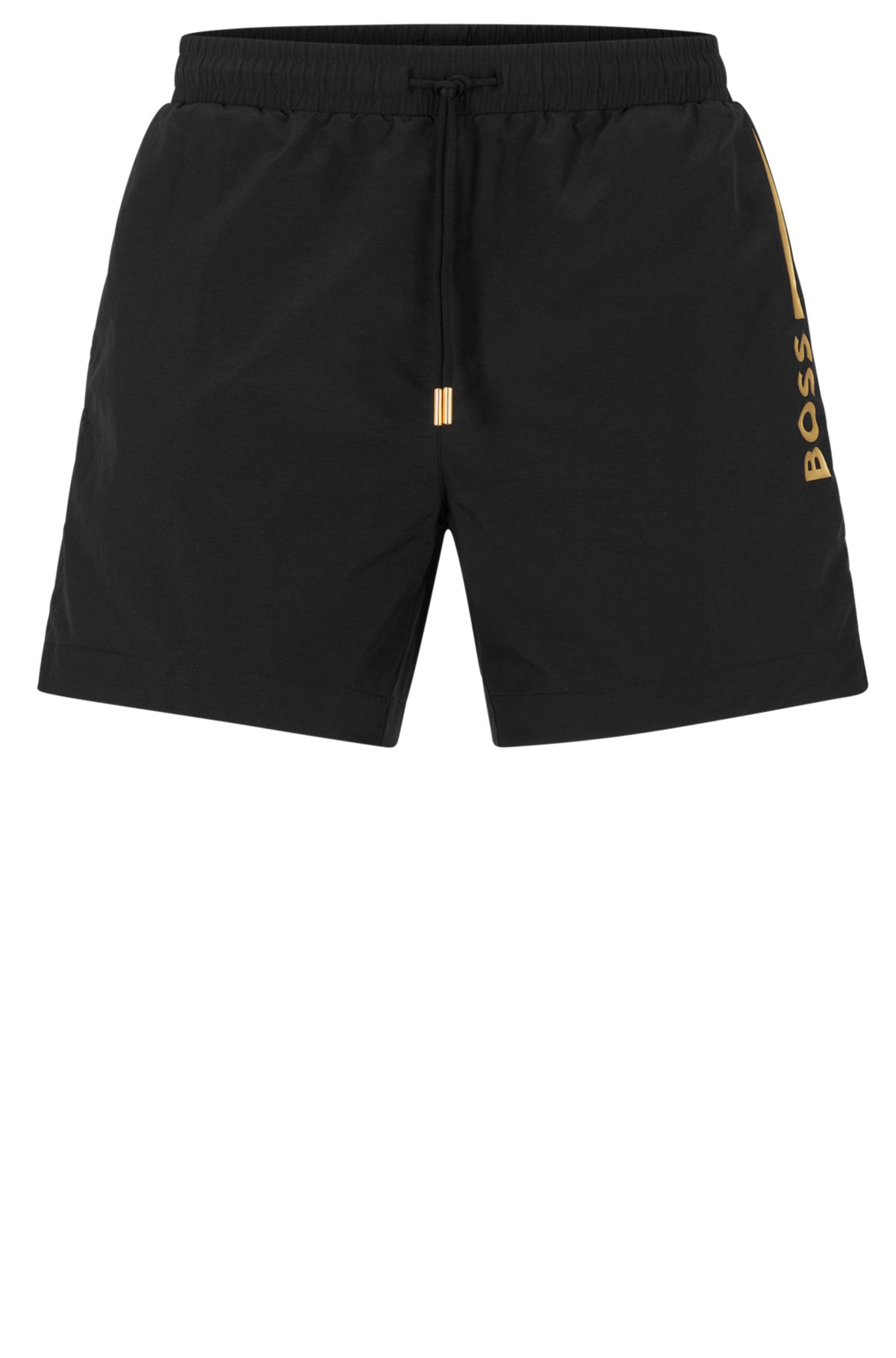 Quick-drying swim shorts with metallic logo, Black
